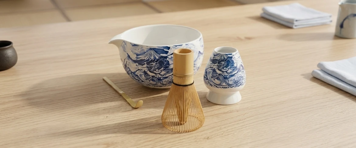 Matchawan Dragon, matcha-vispilä ja vispilänpidin, kusenaoshi