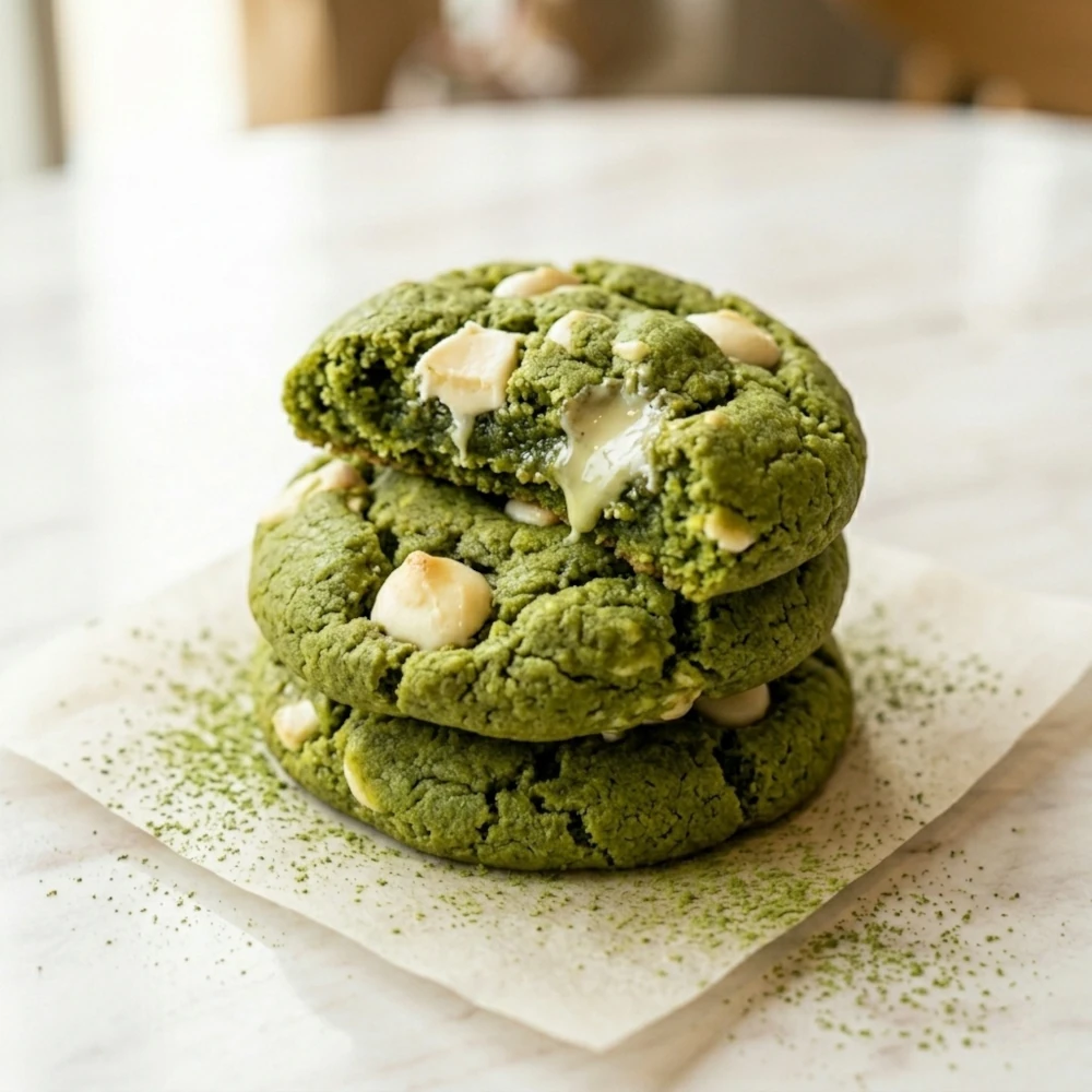 Rikkoutuneet, sisältä pehmeät matcha-keksit valkosuklaalla