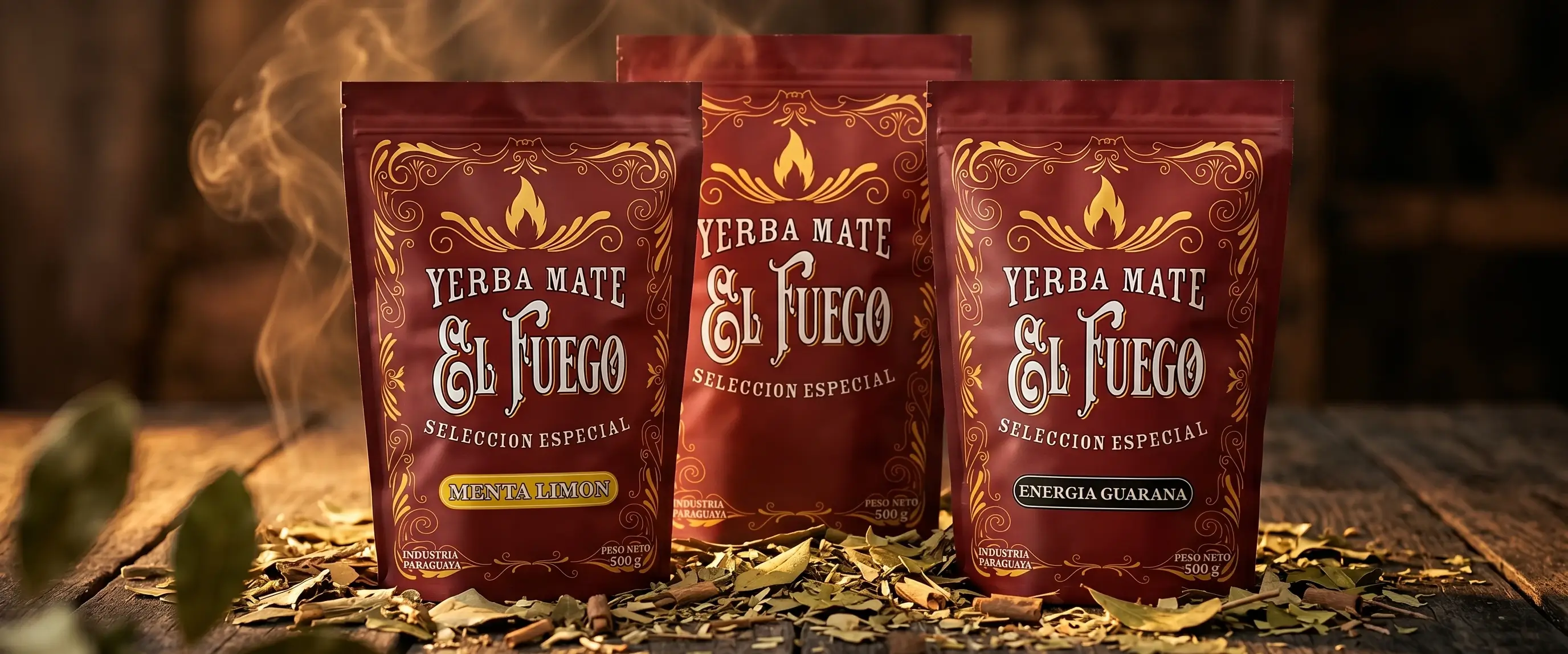 Kolme El Fuego -yerba mate -lajiketta – todella vahvaa yerba matea.