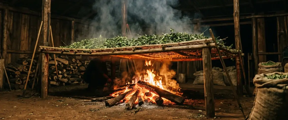 Perinteinen menetelmä, jossa lehdet kuivataan barbacuá-tulella, mikä antaa paraguaylaiselle yerba matelle sen savuisen maun.