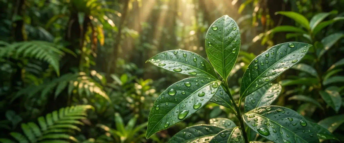 Tuoreet Ilex guayusa -lehdet Amazonin sademetsässä, joita käytetään guayusa-teen valmistukseen.