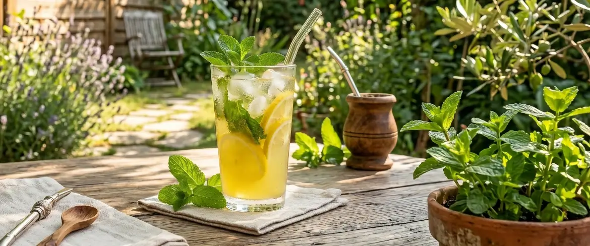 Virkistävä kylmä limonadi jäillä perinteisen yerba mate -juomakouran vieressä – mitä tehdä mintulla kesällä