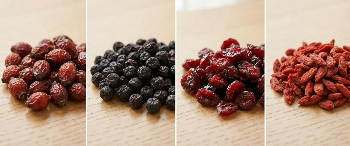 Kuivatut hedelmät – ominaisuudet: aronia, kuivatut ruusunmarjat ja kuivatut karpalot