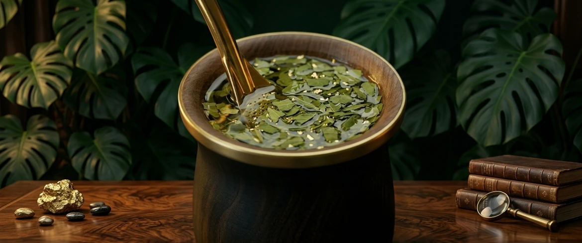 Karkeasti leikatut lehdet puisen mate-kurpitsan sisällä – yerba mate green premium -tuotteen tunnusomainen piirre