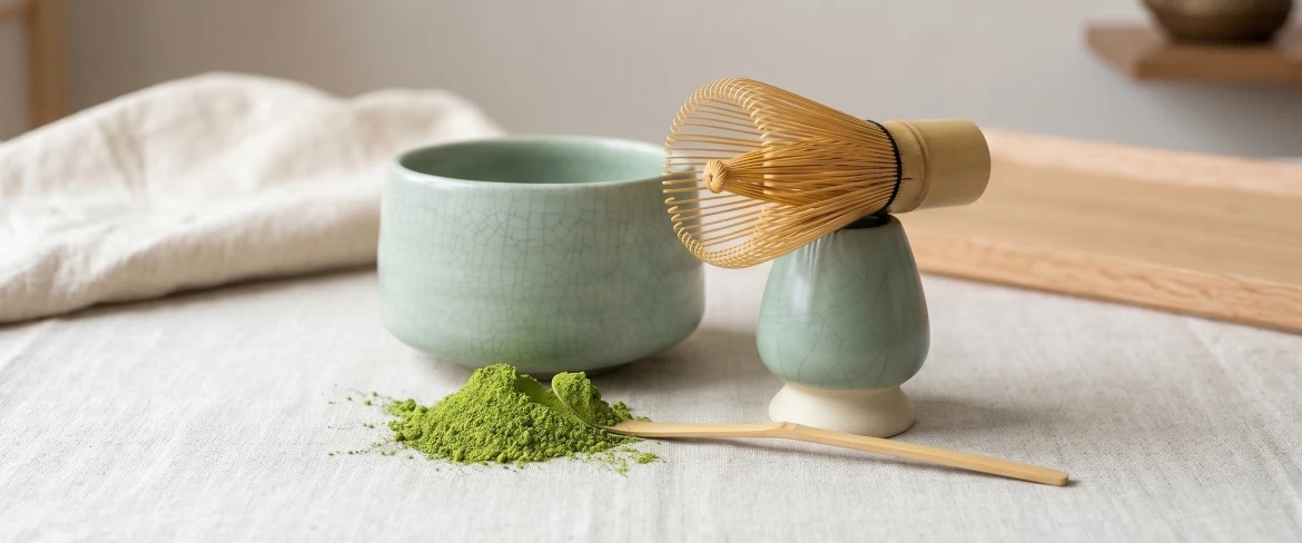 Matcha-vispilä (chasen) ja kusenaoshi-teline – matcha-setti