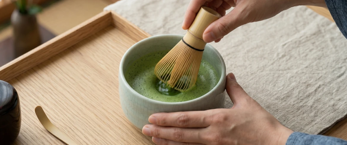 Matcha-teen valmistaminen matchawanissa chasenin avulla – matcha-setti