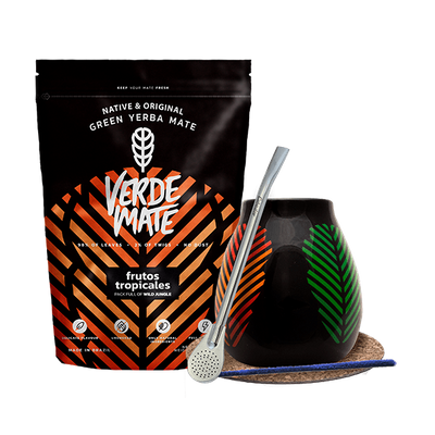 Yerba Mate -setti: Verde Mate Frutos Tropicales 500g + Kalebassi + Bombilla