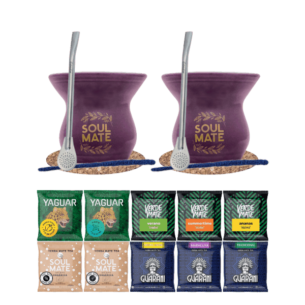 Yerba Mate Set 10x50g 2x Calabash + 2x Bombilla