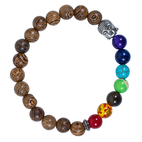 Rannekoru "Seitsemän Chakraa" - Wenge puu & Buddha