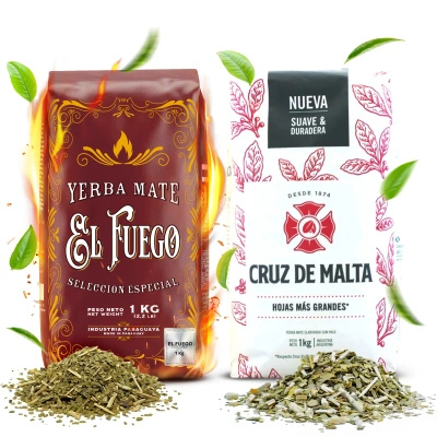 Yerba Mate Elaborada -setti: El Fuego 1kg + Cruz de Malta 1kg
