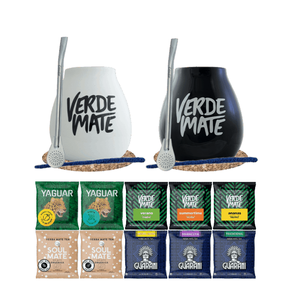 Yerba Mate Set 10x50g 2x Calabash + 2x Bombilla