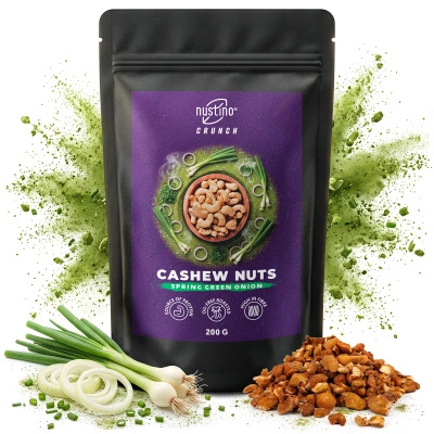 Nustino Crunch – Paahdetut cashewpähkinät – Spring Green Onion 200 g