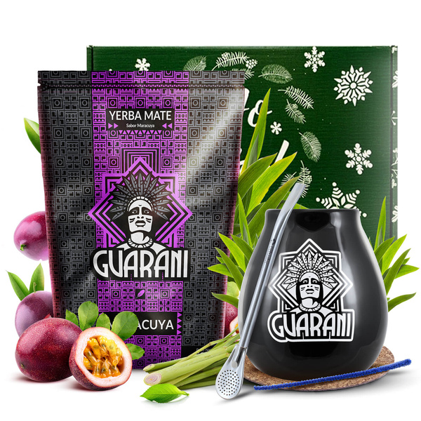Lahjasetti Yerba Mate Guarani Maracuya Calabash + Bombilla 500g
