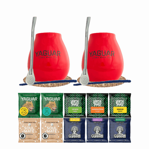 Yerba Mate Set 10x50g 2x Calabash + 2x Bombilla