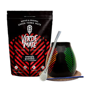 Yerba Mate -setti: Verde Mate Energía Guaraná 500g + Kalebassi + Bombilla