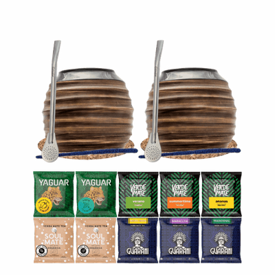 Yerba Mate Set 10x50g 2x Calabash + 2x Bombilla