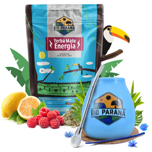 Yerba Mate setti Rio Parana Energia 500g Calabash + Bombilla