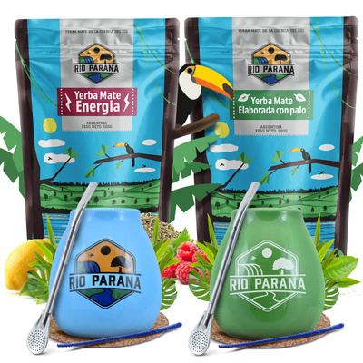 Yerba Mate Rio Parana Kahden hengen setti Calabash Bombilla 1000g