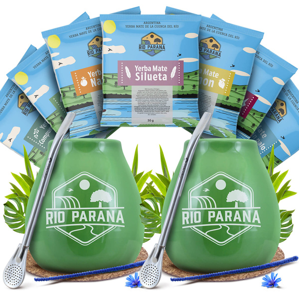 Yerba Mate Rio Parana setti KAHDELLE Calabash Bombilla