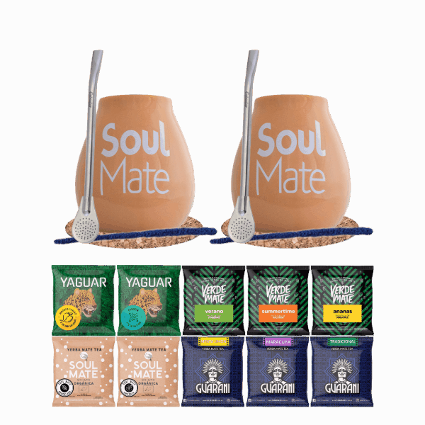 Yerba Mate Set 10x50g 2x Calabash + 2x Bombilla