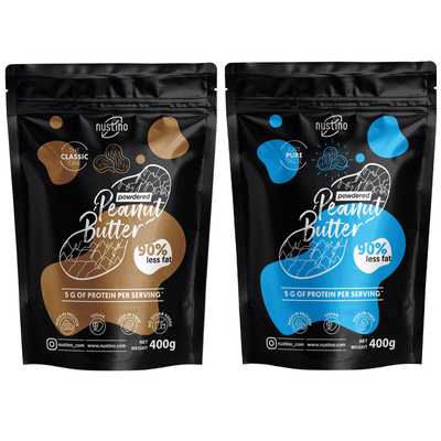 Nustino-maapähkinävoijauhesarja: Classic + Pure 2x400g