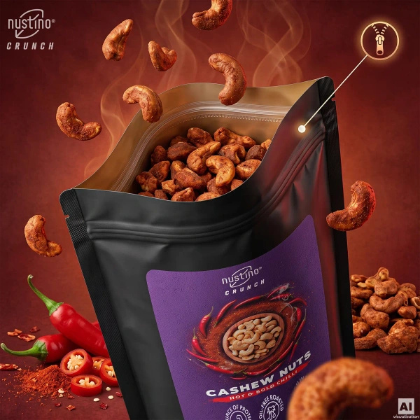 Nustino Crunch – Paahdetut cashewpähkinät – Hot & Bold Chilli 200 g