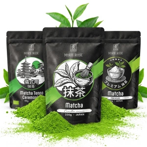 Setti: 3 japanilaista luomu‑matcha‑teetä – seremoniallinen + premium + kulinaarinen