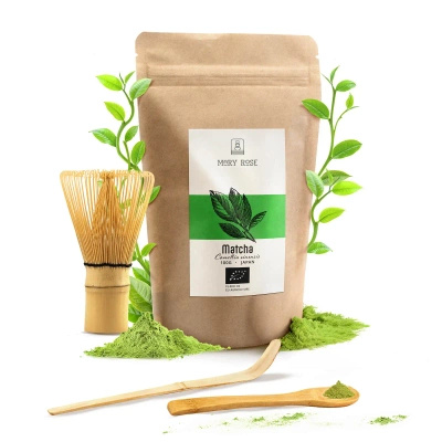Aseta: Matcha BIO 100g + Chasen ja Chashaku.