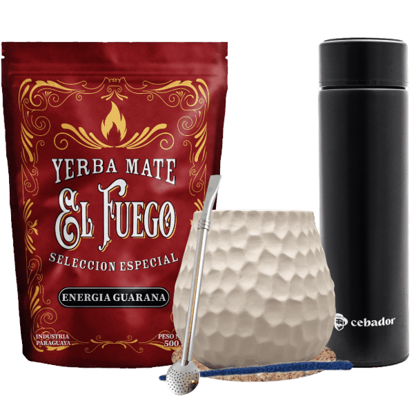 Yerba Mate -setti: El Fuego 500g + Termospullo LED + Kalebassi + Bombilla