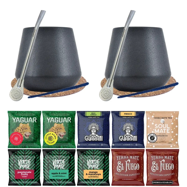 Yerba Mate Set 10x50g 2x Calabash + 2x Bombilla