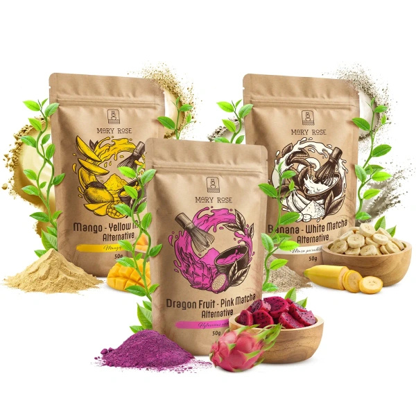 Värikäs matcha‑setti: Yellow Matcha + Pink Matcha + White Matcha