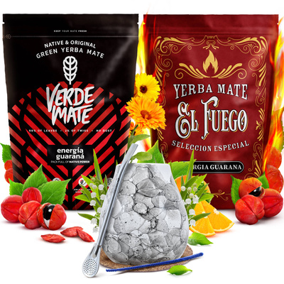 Yerba Mate setti Verde Mate El Fuego Energia 2x500g + tarvikkeet