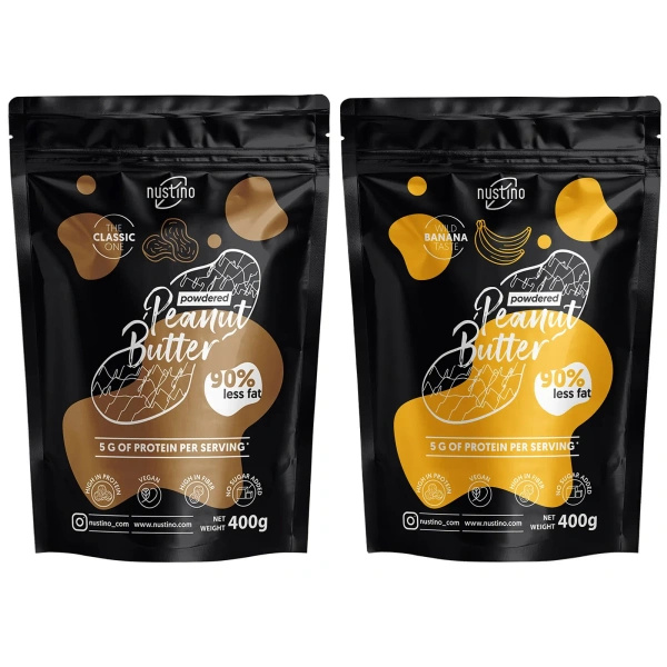 Maapähkinävoijauhesarja Nustino: Classic + Banana 2x400g