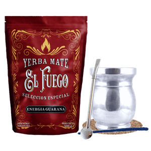Yerba Mate -Setti: El Fuego Energia Guarana 500g + Palo Santo + Bombilla