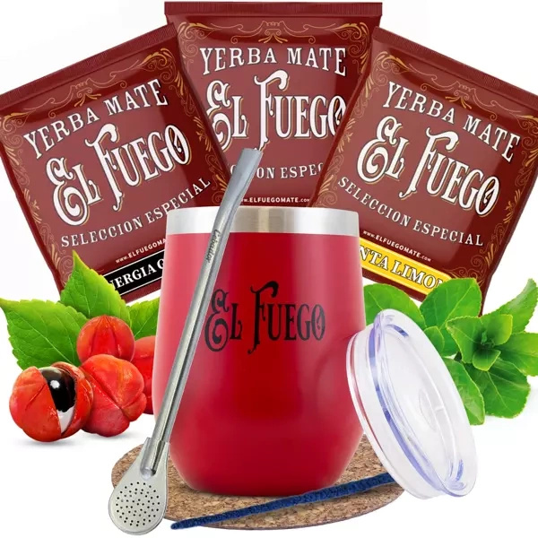 Yerba Mate El Fuego -setti: näytteet 3x50g + TermoLid + Bombilla