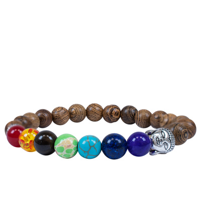 Rannekoru "Seitsemän Chakraa" - Wenge puu &amp; Buddha