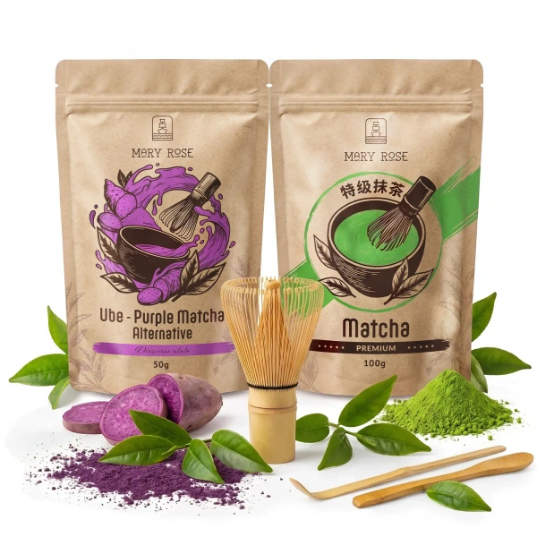 Setti värikkääseen Matcha Latteen: Matcha + Purple Matcha + tarvikkeet