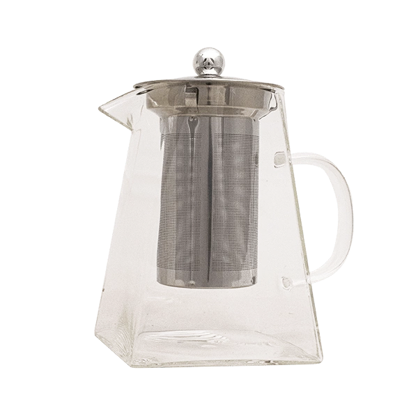 Lasinen teekannu ja ruostumattomasta teräksestä valmistettu siivilä 950 ml