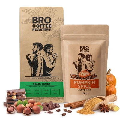 Pumpkin Spice Latte -setti: kahvi Bro Coffee Roastery Brazil Samba 1kg + Pumpkin Spice Latte Mix 100g