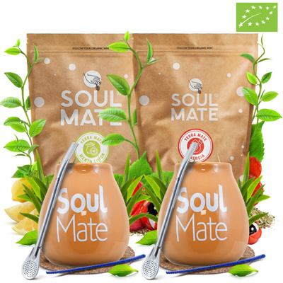 Yerba Mate -setti kahdelle: Soul Mate 2x500g + 2x Kalebassi + 2x Bombilla