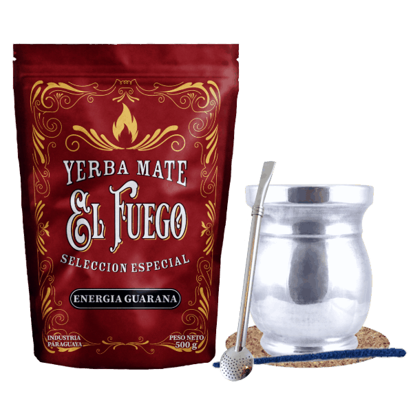 Yerba Mate -Setti: El Fuego Energia Guarana 500g + Palo Santo + Bombilla