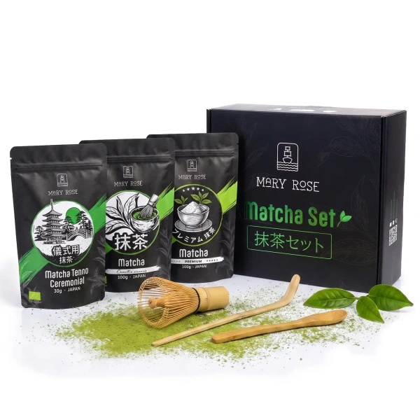 Lahjasetti: 3x japanilaista matchaa + bambutarvikkeet