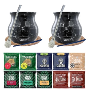 Yerba Mate Set 10x50g 2x Calabash + 2x Bombilla