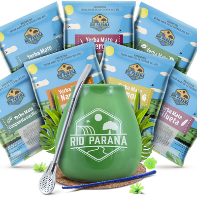 Yerba Mate Rio Parana 7x50g näytesetti + tarvikkeet