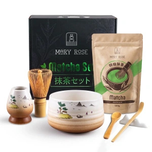Lahjasetti: premium-matcha + matchawan + bambustarvikkeet