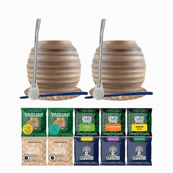 Yerba Mate Set 10x50g 2x Calabash + 2x Bombilla