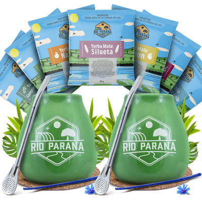 Yerba Mate Rio Parana setti KAHDELLE Calabash Bombilla