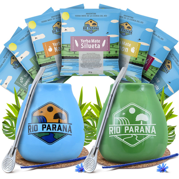 Yerba Mate Rio Parana setti KAHDELLE Calabash Bombilla