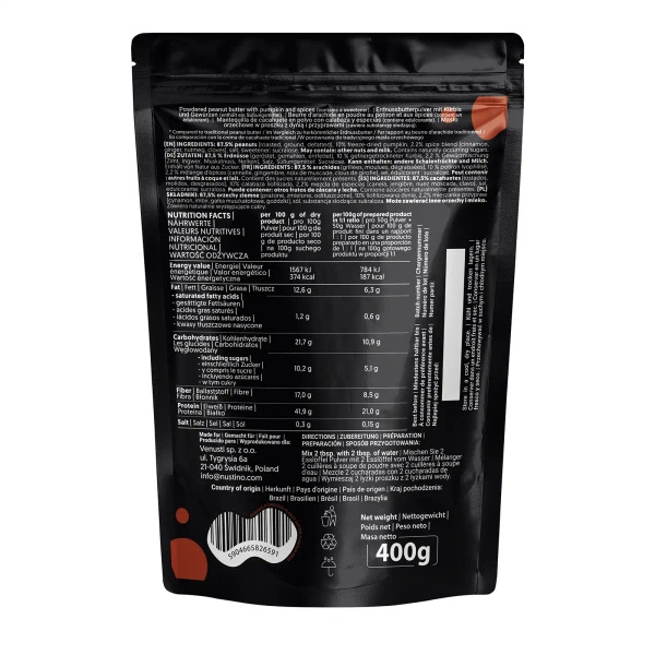 Nustino – Maapähkinävoi jauheena – Pumpkin Spice (ei lisättyä sokeria) 400 g