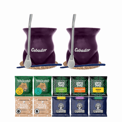Yerba Mate Set 10x50g 2x Calabash + 2x Bombilla